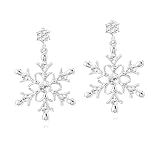 Pendientes de copo de nieve para mujer, elegantes diamantes de imitación, perlas de invierno, copo de nieve, flor, aretes de Navidad, joyería de Navidad, Pequeño, Acero aleado, Sin piedra preciosa