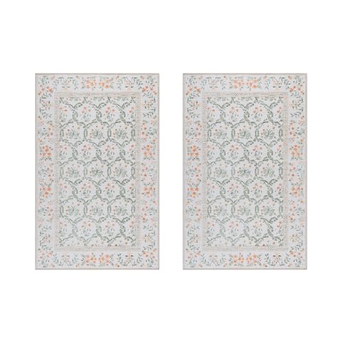 Gertmenian Indoor Boho Accent Rug - 2x4 Extra Small (2-Pack), Non Slip, Super Strong, Ideal for High Traffic Areas in Bedroom, Office, Kitchen - Vela, Ivory, 24608