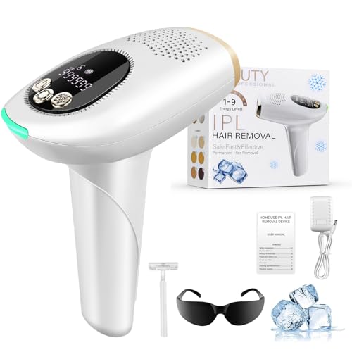 Depilación con luz pulsada congelada, 9 niveles de energía, 999.999 pulsos luminosos y 3 modos de depilación, depilación profesional, 3 funciones para cuerpo, cara, hombres y mujeres