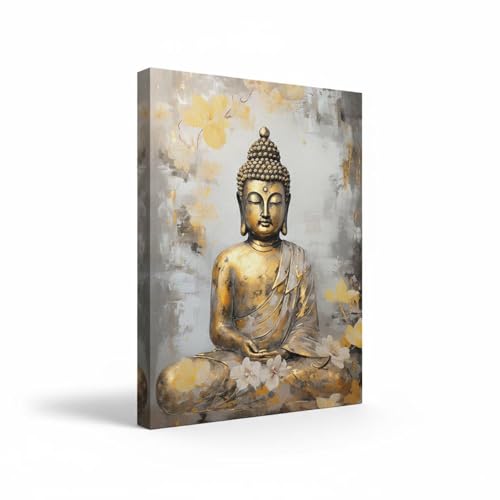 Peinture Bouddha doré toile florale pour s'évader