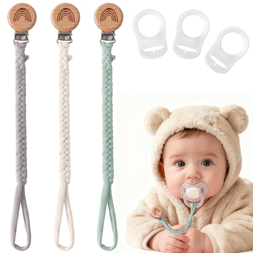 EARLY MINDS 3er-Pack Schnullerkette Baumwolle, Geflochtene...