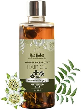 Nat Habit Neem Bhringraj Winter Hair Oil For Men & Women, Reduces Dandruff, Suitable For All Hair Types, No Paraffin, Mineral Oil, Preservatives & Chemicals, 100ml