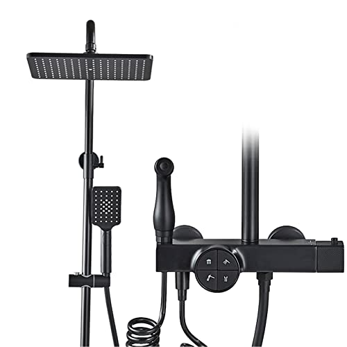 Mitigeur thermostatique noir mat avec douche de tête pluie et douchette