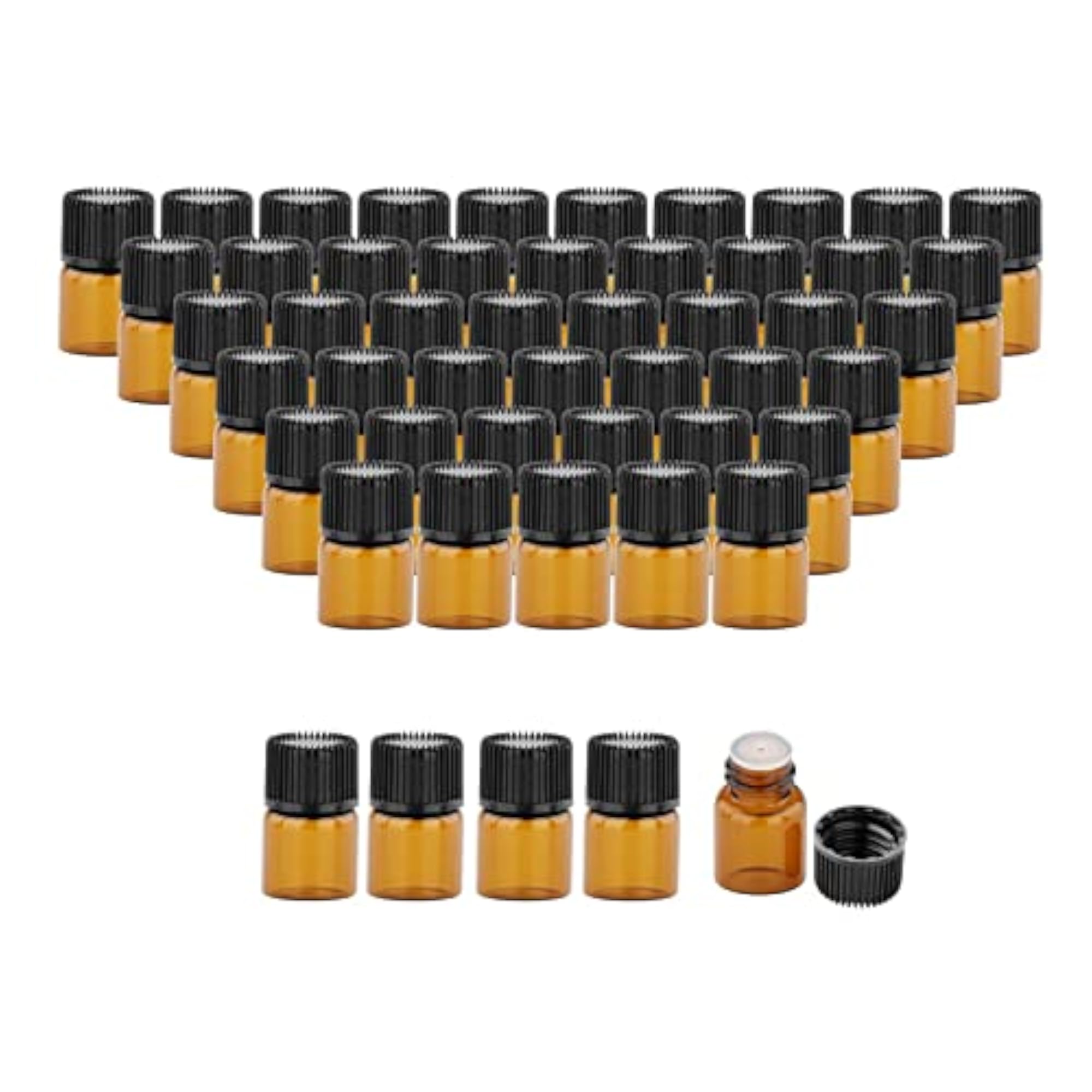 Amber Mini Glass Bottle for Aromatherapy, 50X 2Ml