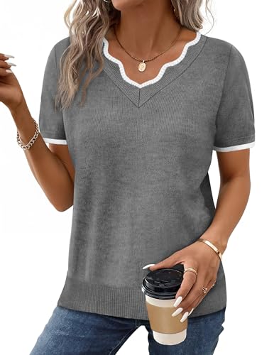 Short Sleeve Sweater for Women V Neck Sweaters for...