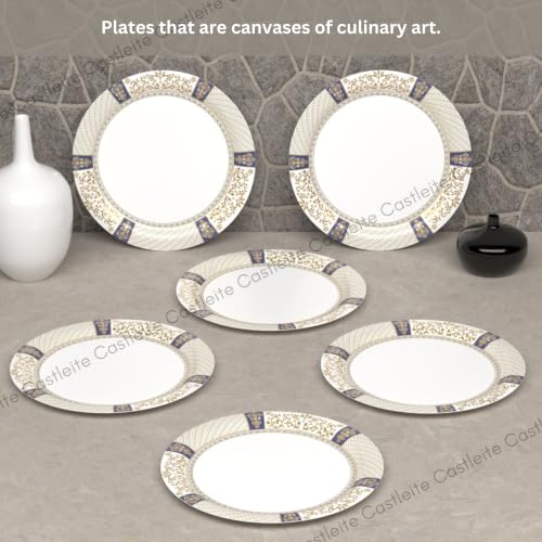 Image of Castleite Piccolo Melamine Plates Set of 6 - Break Resistant, Round Designer Plate for Eating or Serving in Home, Kitchen Use or Cafe, Stainless (Maison Golde, Dinner Plate 6 Pcs)