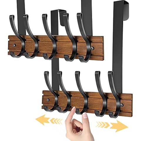 Coat Rack for Hanging Coats, Key, Umbrella and Hats, Pack of 2 Wall Mounted/Over The Door Coat Racks Cover