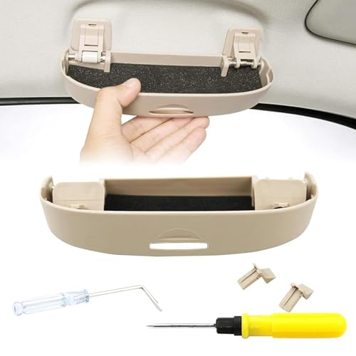 MTYUHD Car Sunglasses Case for Audi A3 8V 8Y A4 B8 B9 A5 F5, ABS Portable Glasses Case Multifunctional Eyeglasses Organizer Storage Box Interior Accessories,Beige