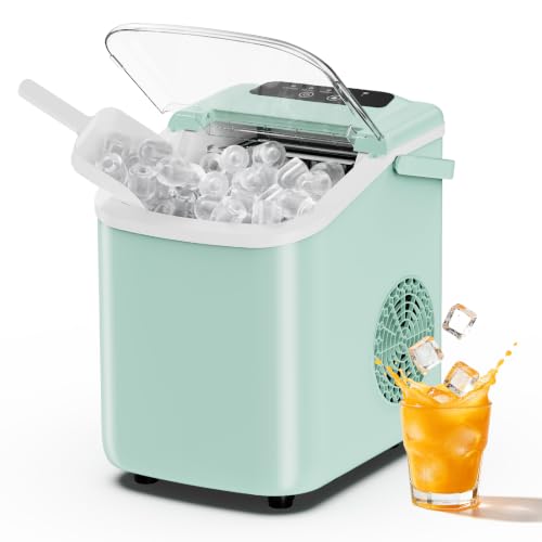 Image of Sweetcrispy Countertop Ice Maker with Scoop, Basket and Handle, Portable Ice Machine 9 Cubes Ready in 6 Mins, 26.5lbs in 24Hrs, 2 Sizes for Home Kitchen Office Bar Party