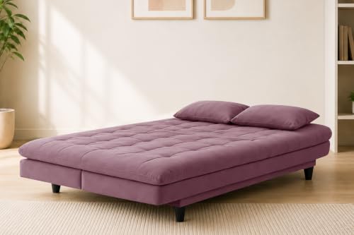 Image of Los Angeles Modern Convertible Futon Sofa Bed, Tufted Upholstered Folding Couch with Adjustable Backrest, Space Saving Sleeper Sofa for Living Room, Apartment, Office, Dorm & Guest Room - Rose Pink