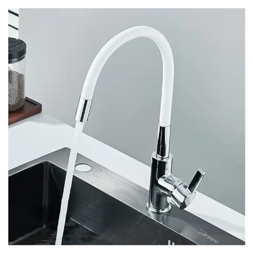 Robinet de cuisine blanc à arc pour évier moderne avec flexible silicone souple - 3