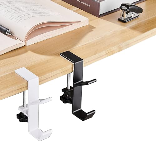 Biunnru 2 Pcs Multipurpose Purse Hanger for Desk with Heavy Duty Alloy Material Wallet and Bag Hook for Headphones Universal Organizer for Heavy Items Table Hooks for Hanging Bag (White/Black)