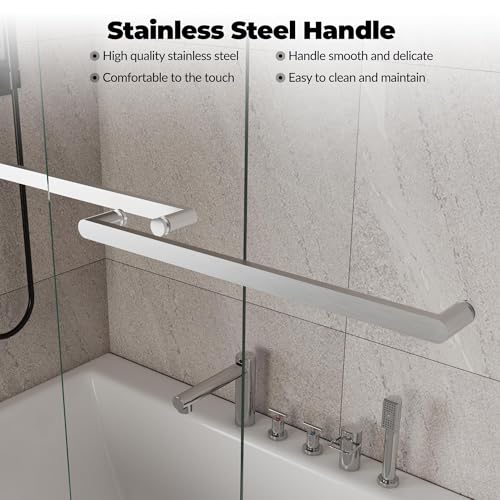 GarveeTech 56-60 Inch W× 59 Inch H Double Sliding Shower Door, Semi-Frameless Bypass Bathroom Door with 1/4\" Tempered Glass, Brushed Nickel Finish for Walk-in Shower or Bathtub Enclosure
