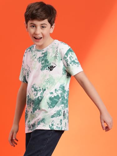 Image of Li'l Tomatoes Boys Cotton Blend Tie-Dye Regular Fit T-Shirt, Green, 11-12 Years