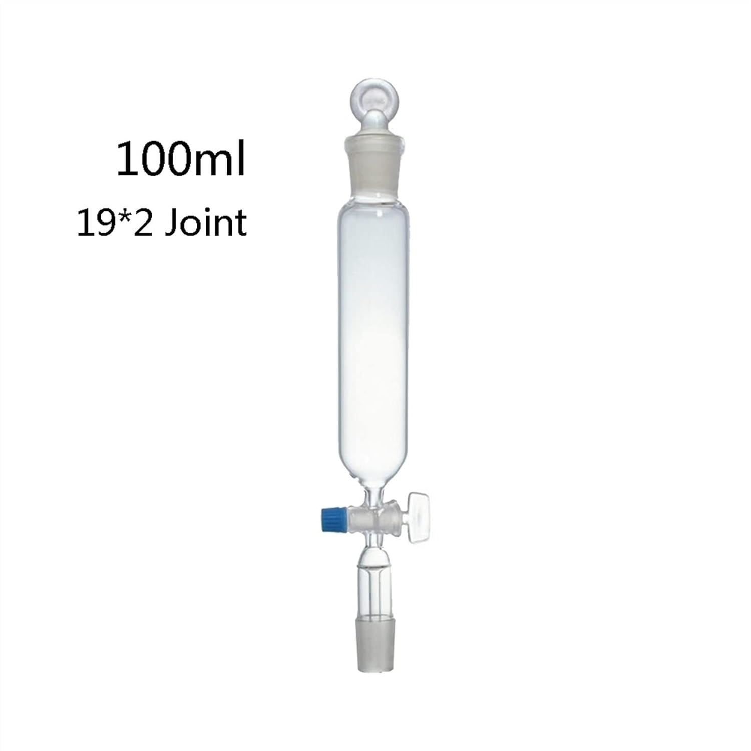 100ml 円筒形分離漏斗、19 x 2ジョイント、ホウケイ酸塩3.3ガラス、ガラス栓&amp;ストッパー付き 高耐久 カスタマイズ