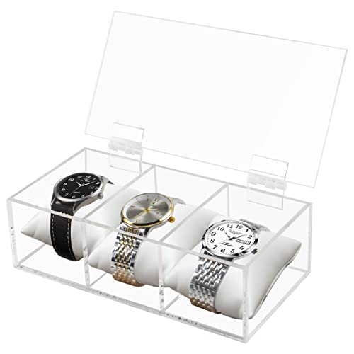 Ptaedex Watch Box Organizer for Men Women, 3 Slot Acrylic Watch Holder Display Case Organizer Jewelry Storage