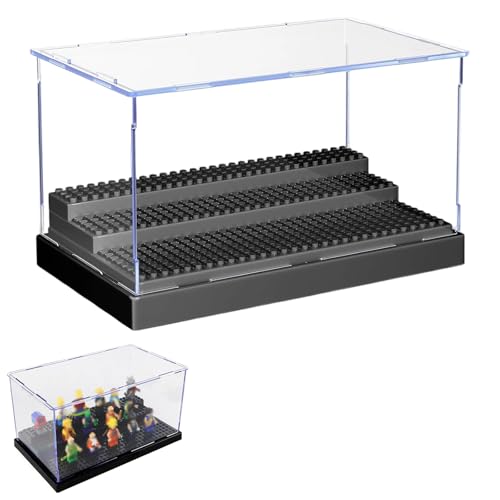 Image of Acrylic Display Case for Figures Dustproof, Acrylic Box Transparent, Clear Display Box with Building Base, Collection Bricks Storage Blocks Aciton Figure Showcase(Black)