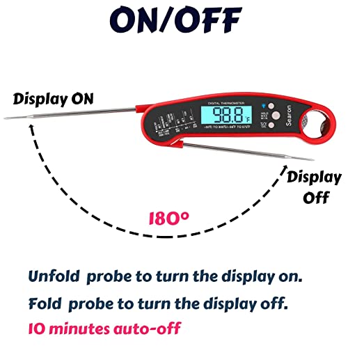 Searon Meat Thermometer, Digital Food Thermometer With Instant Read Out, Backlight And Water Resistance, Kitchen Thermometer For Bbq Grilling, Smoker, Baking Turkey (Red + Black) #TOP4