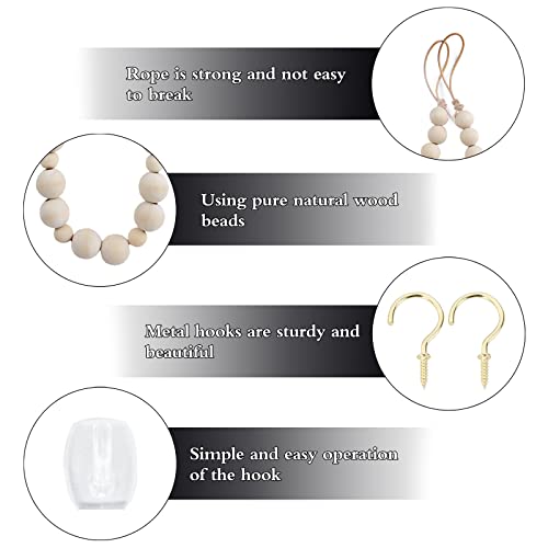 2 Pcs Wood Bead Curtain Tiebacks, Tacykibd Boho Curtain Holdbacks, Curtain Hooks For Drapes And Curtain Ties, Farmhouse Curtain Tie Backs For Window Treatment Bedroom Home Office Room Wall Decor #TOP5