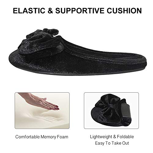 Bctex Coll Women's Fancy House Slippers With Bow, Ladies Sexy Velvet Ballerina Slipper 7-8 Black #TOP2