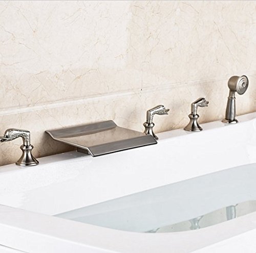 Mitigeur baignoire cascade nickel brossé Gowe avec douchette 5 pièces