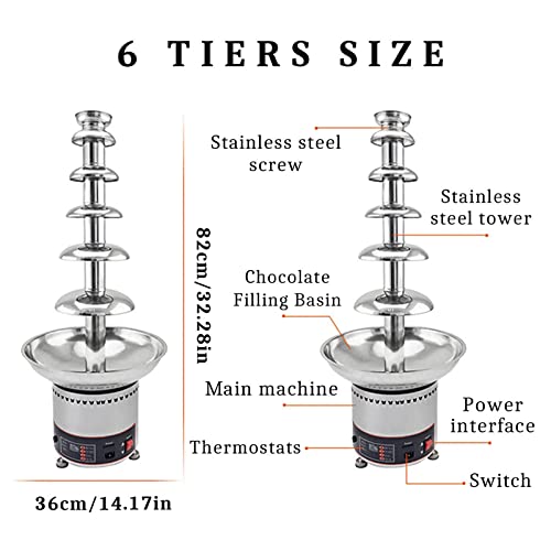 Máquina elétrica comercial de fonte de chocolate de 6 camadas de 6 kg, derretidor automático de choc