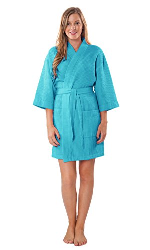 Image of Turquaz Lightweight Short Robes For Women Waffle Kimono Bathrobe - Soft, Fast-Drying, Long-Lasting Cotton Blend