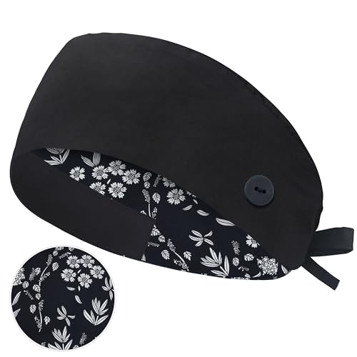 Image of QBA Adjustable Working Cap with Button, Cotton Working Hat Sweatband, Elastic Bandage Tie Back Hats for Women & Men, One Size