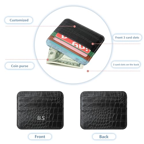 Personalized Credit Card Holder Wallet for women, Custom Gold Silver Initial letters Cute PU Leather Ultra Minimalist Wallet, Thin Slim Card Case Protector, Business Front Pocket Wallets for Men - 94