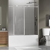 Findepot Frameless Bathtub Shower Doors 56-60' Width x 59' Height with 5/16' (8mm) Clear Tempered Glass,Silent Soft-Close Design,Brushed Nickel