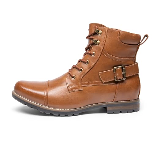 Image of Bruno Marc Men's Motorcycle Combat Boots | Side Zipper Design,0.5 Inch Platform, Flexible Combat Boots for Commuting, Motorcycle Riding & Office Wear