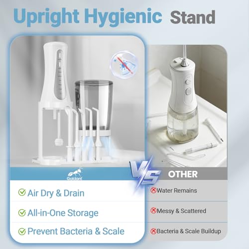 Image of 2026 New 350ML Water Flosser with Drainage & Storage Stand, Keeps Dry & Clean, 5 Modes, 360Nozzle, Cordless Rechargeable, IPX7 Waterproof, Portable for Home & Travel (White)
