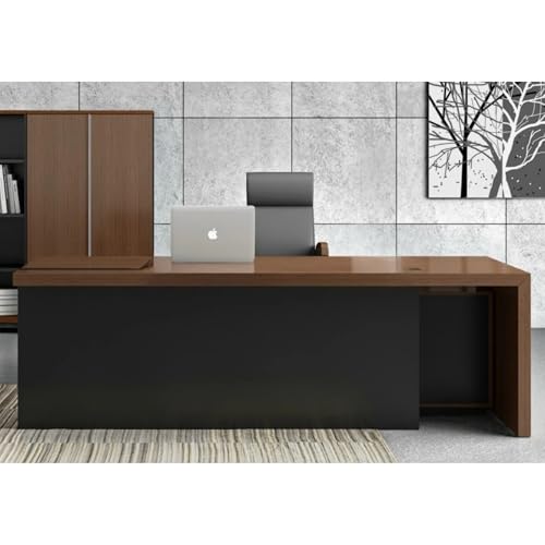 Image of Lakdi The Furniture Co Director & Executive L-Shape Table Luxury Modern Boss Office Desk Made in Particle Board with Side Unit Drawers and Openable Storage & Pedestal - Walnut - LDL-595