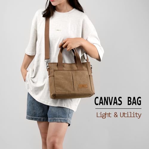 Image of Crossbody Bags for Women Trendy Small Canvas Hobo Tote Top-handle Handbag Multi-pocket Casual Going Out Purse Satchel