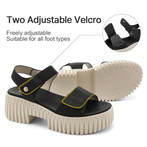 Image of UBFEN Womens Platform Sandals Chunky Wedge Heel Comfortable Arch Support | Lightweight Block Heel, Adjustable Straps, Soft Cushioned Footbed for Dressy, Casual, and Summer Wear