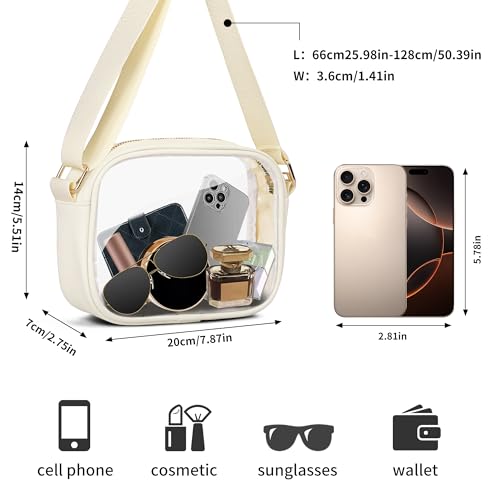 Image of VOROLO Stadium Approved Clear Crossbody Bag,Small See Through Purse Handbag with Adjustable Shoulder Strap for Sports Beige