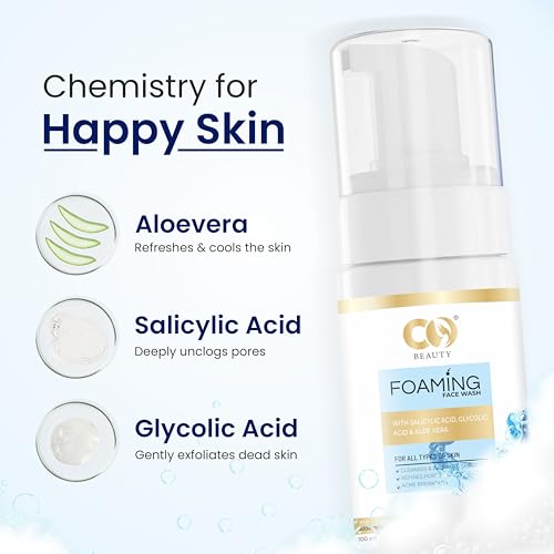 Image of CO Beauty 1% Salicylic Acid,1% Glycolic Acid Foaming Face Wash for Remove Excess Oil, Oily Skin | Face Cleanser for Acne or Pimples | Men & Women- Pack of 2 (100mlx2) (2)