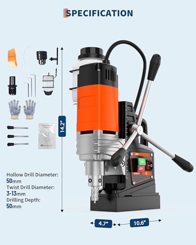 Image of ACEKOOL Mag Drill with 1.57 inch Boring Diameter, 1650w Power, 2922Lbf Power Portable Magnetic Presses, 810 RPM, for Metal Surface, Industrial & Home Improvement
