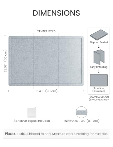 Fluxynara Bulletin Board, 35.4" x 23.6" Cork Board Alternative with 12 Safe Removable Adhesive Tabs, Foldable Felt Pin Board for Home Office, Classroom, Bedroom,Entryway for Walls—Blue Gray - Image 2