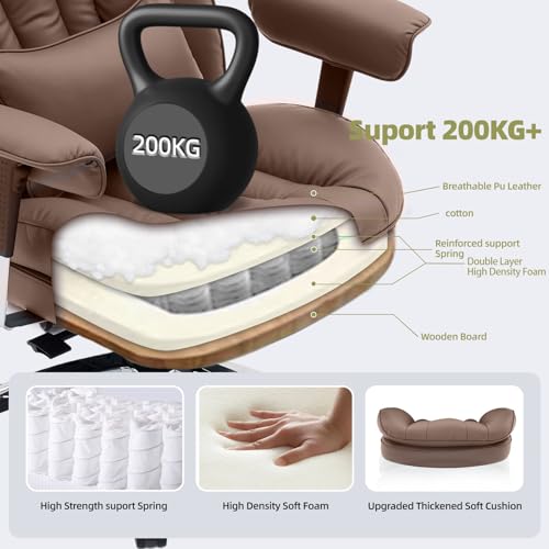 Efomao Ergonomiczny fotel biurowy z podnóżkiem, regulowany fotel gamingowy z poduszką lędźwiową i zagłówkiem, obrotowy fotel komputerowy z funkcją odchylania