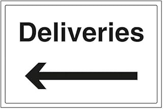 VSafety Deliveries, Arrow Left Sign - Landscape - 400mm x 300mm - Self Adhesive Vinyl