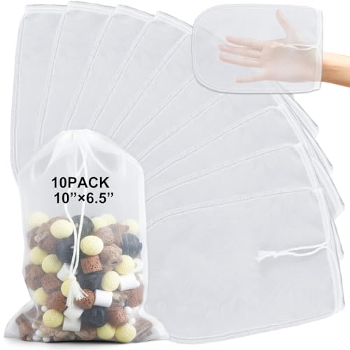 Threlaco 10 Pcs 6.5x10 Large Aquarium Filter Media Bags Compatible with Fluval 180 Micrometer Extra Fine Mesh Reusable Nylon Drawstring Bags for Fish Tank
