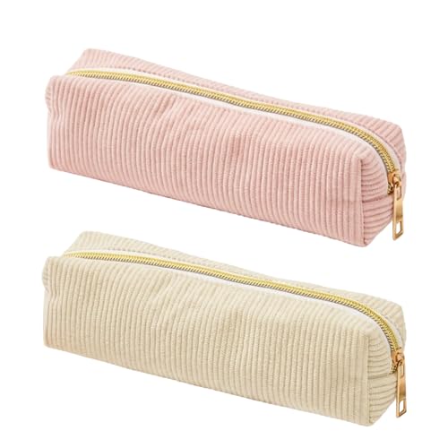 Yuwnd 2 Stück Kleine Federtasche, Einfach und Tragbar Federmäppchen Klein, Schlampermäppchen Für Schule Und Büro, Pencil Case Mit Zwei Farben Beige Und Rosa, Ideal Für Stifte Und Kosmetik