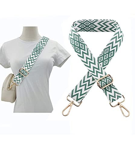Image of 1pc Extendable Zigzags Jacquard Bag Strap with Clasps Geometric Webbing Belt for Shoulder Crossbag Messenger Bag Replacement (Dark Green)