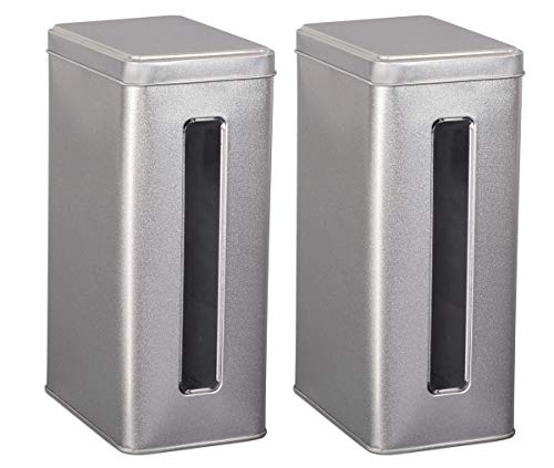 tea4chill 2 Stk Teedosen für losen Tee 500g, Gewürzdosen, Silver Window, Metall, eckig mit Stülpdeckel und Sichtfenster, 110 x 73 x 178mm (LxBxH)