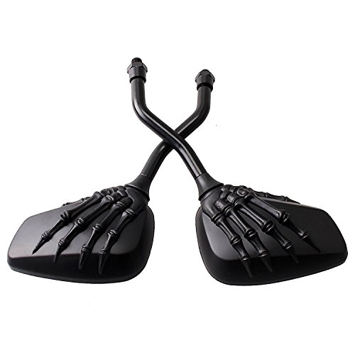 Pairs of Distinctive Skull Skeleton Hand 8mm 10mm Rearview Side Mirror for Motorcycle Scooter Moped Bike Standard Bike (Black)