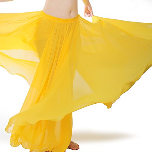 Royal Smeela Women's Belly Dance Skirt Ats Voile Maxi Full Tribal Bellydance Chiffon Skirt, Yellow, One Size #TOP1