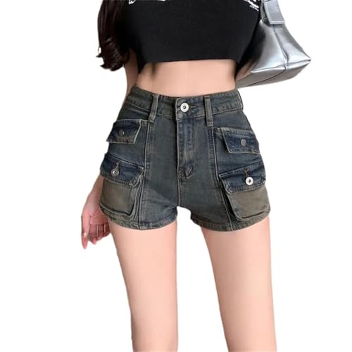 Fini les jeans rigides avec ce mini short cargo extensible taille basse en denim gris L - 6