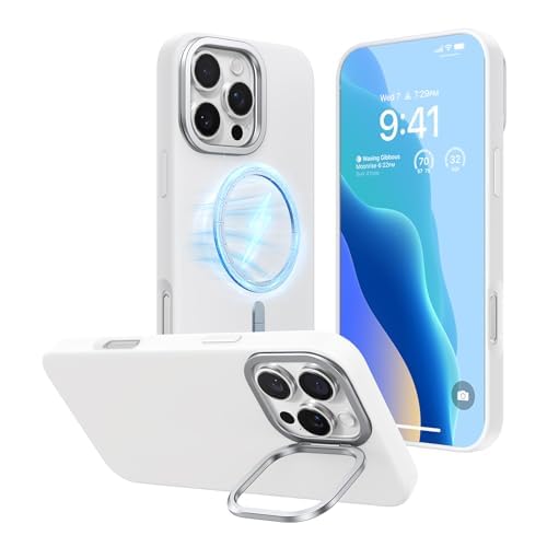 TORRAS Compatible with iPhone 16 Pro Case, Liquid Silicone Case with Stand, Compatible with MagSafe, Built-in Stash Stand, Soft Grip Shockproof 16 Pro