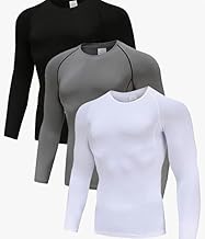Boyzn Men's 3 Pack Cool Dry Compression Long Sleeve Sports Baselayer T-Shirts Tops